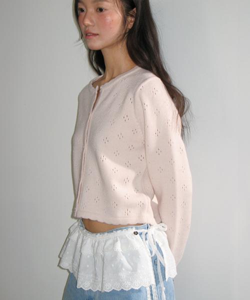 HEART BUTTON SCOTCH KNIT CARDIGAN SOFT PINK