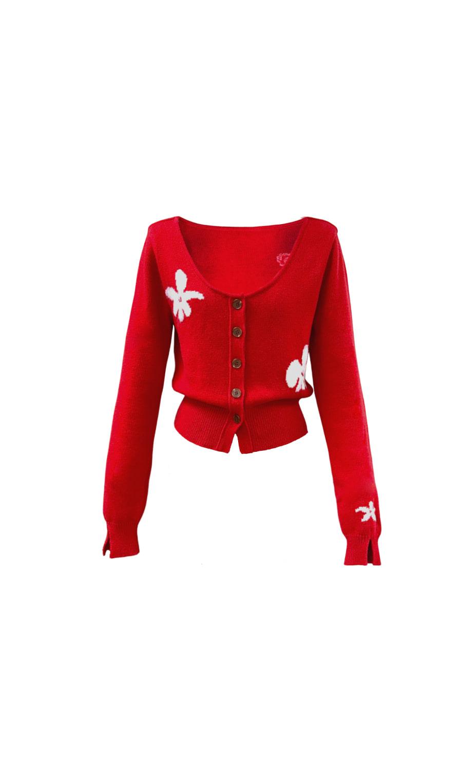 Wool cashmere blended Nancho cardigan(red)