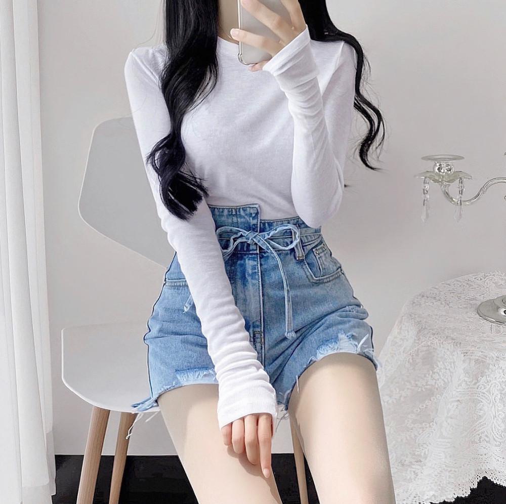 소다 하이웨스트 연청 흑청 여자 언발 끈 리본 데님 A라인 청반바지 찢청 숏팬츠 핫팬츠 사계절