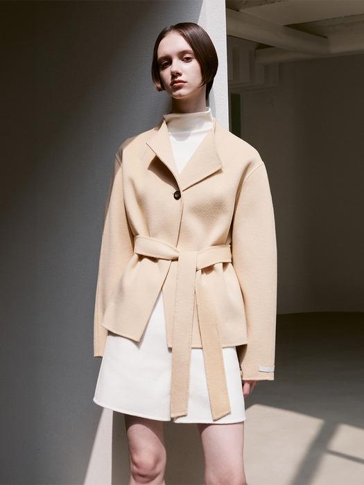 CASHEMERE WOOL BLEND BELTED JACKET BUTTER BEIGE
