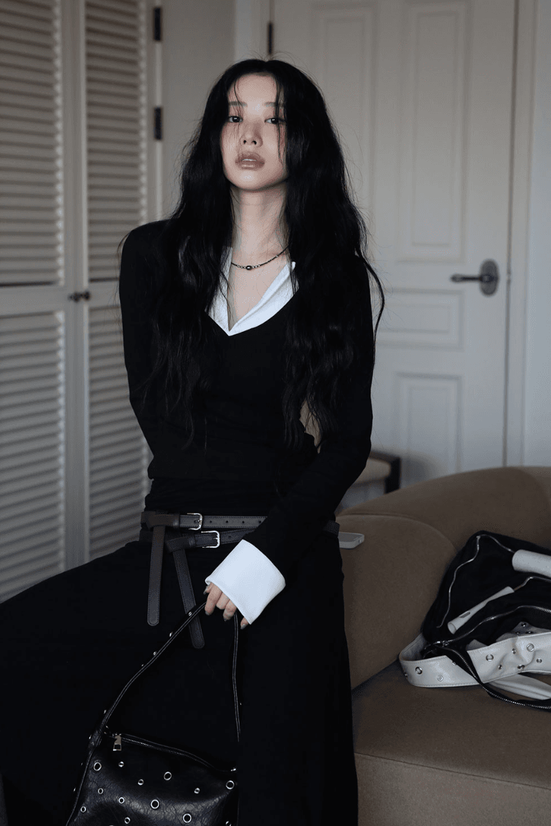 컬러인아이디 라프 페이크 더블 카라 티