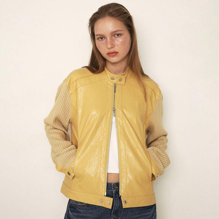 RIBBED PANEL BIKER JACKET (YELLOW)