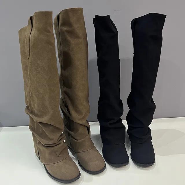 아소 셔링 주름 스웨이드 폴드 롱부츠 6cm