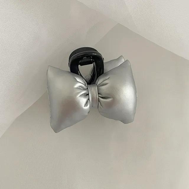 [통통리본/겨울뽀인트!] 패딩 리본 실버 블랙 미니 반묶음 겨울 헤어집게핀 (2color)