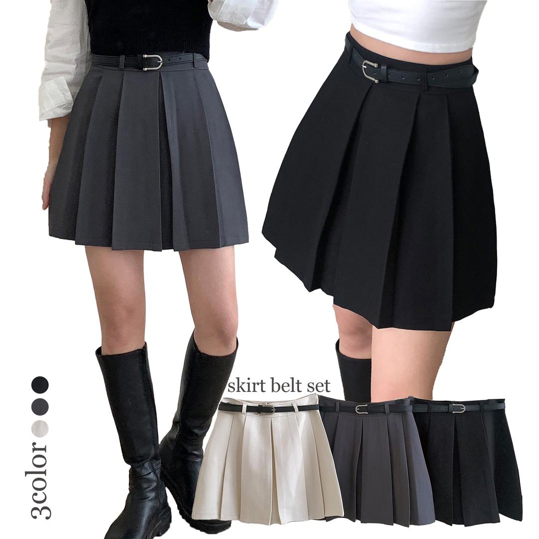 더멋 [벨트증정!핏보장]심플 플리츠 테니스 주름 스커트