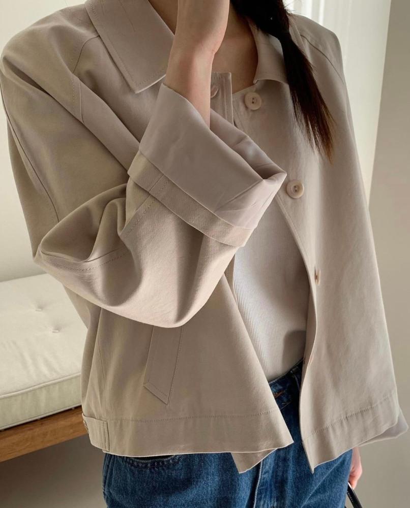 검 당일 / BR 브런치 로이 숏 자켓 코튼 긴팔 카라 크롭 싱글 jk (2col)