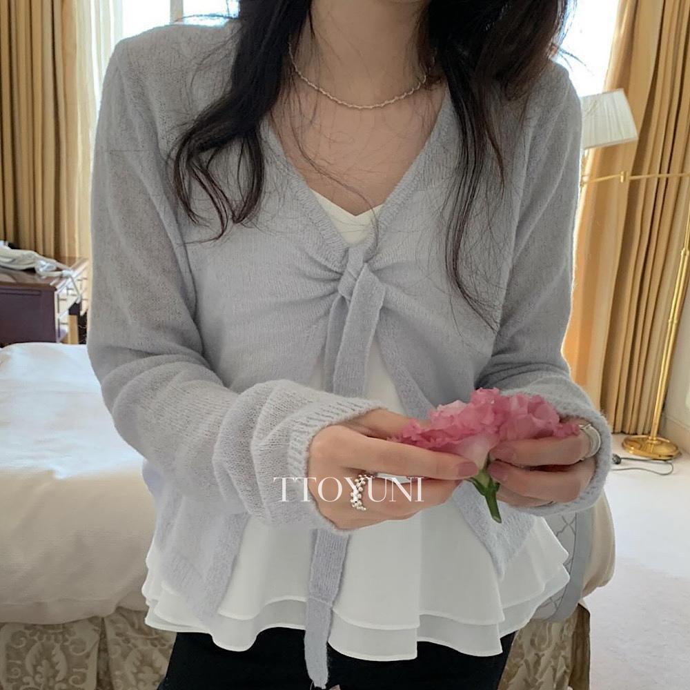 떠유니 (당일) 프리티영띵 리본 매듭 꼬임 니트 울알파카 브이넥 프영띵 PYT 떠유니