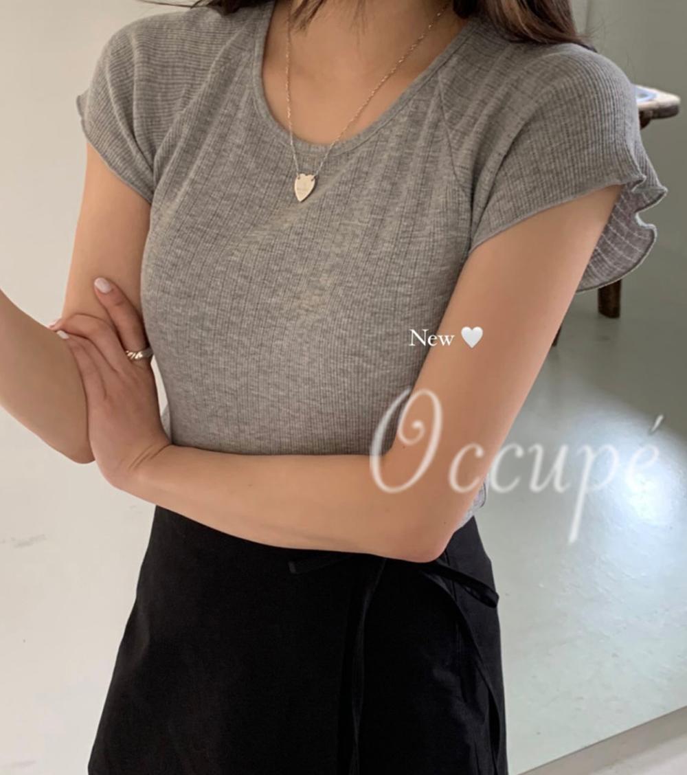 오큐페 [당일발송]미엘 엠마 티셔츠 (4col) miel 러플티 물결티