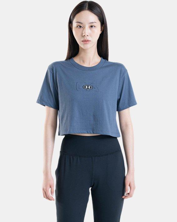 여성 UA 브랜디드 로고 크롭 반팔