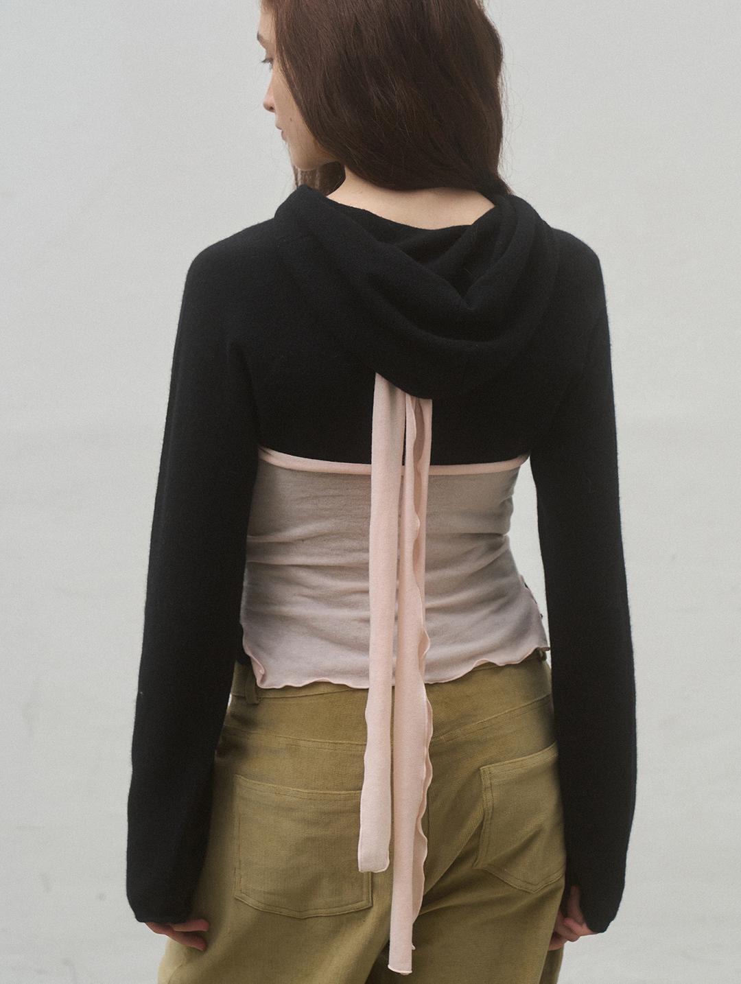 HOODY WHOLEGARMENT KNIT - BLACK