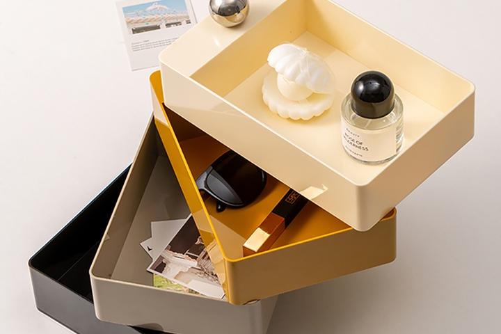 [해외] 컬러 블럭 스퀘어 회전 트레이 소품 정리함 4단