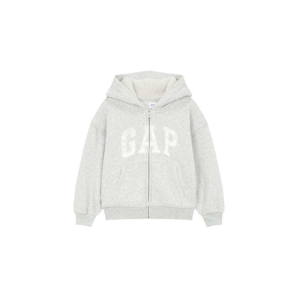 [GAP Kids] [키즈 여아 6-14세] 글로시 로고 셰르파 후드 집업_라이트 그레이 5213327681