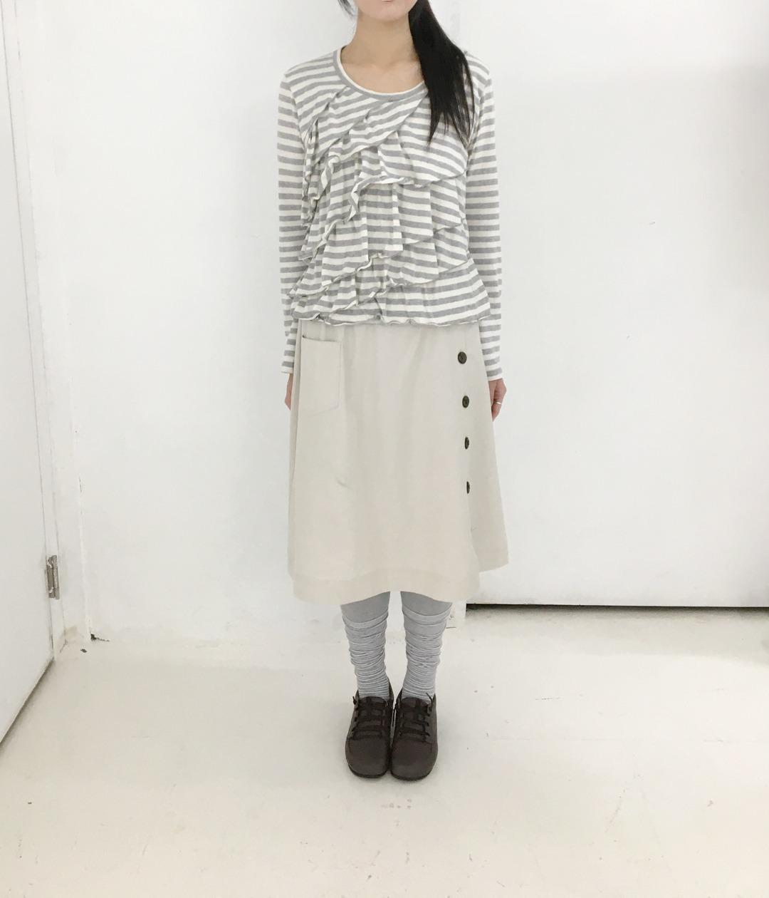 피에브레 [MADE] flower button wrap skirt BEIGE