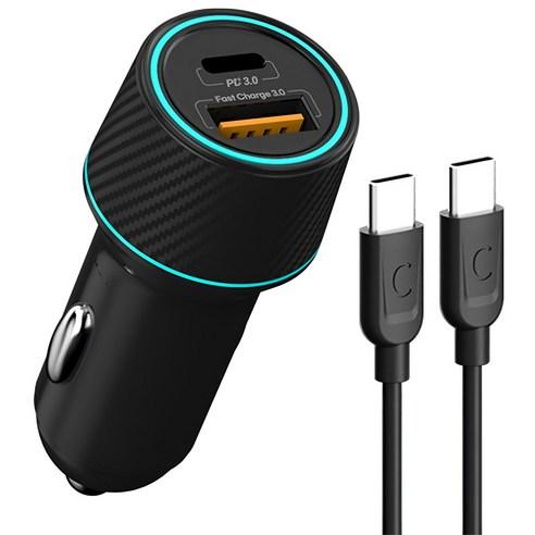 프라임큐 48W PD 3.0 초고속 LED 2포트 차량용충전기 + C to C 고속 케이블 세트 - 스마트폰/태블릿용 | 쿠팡