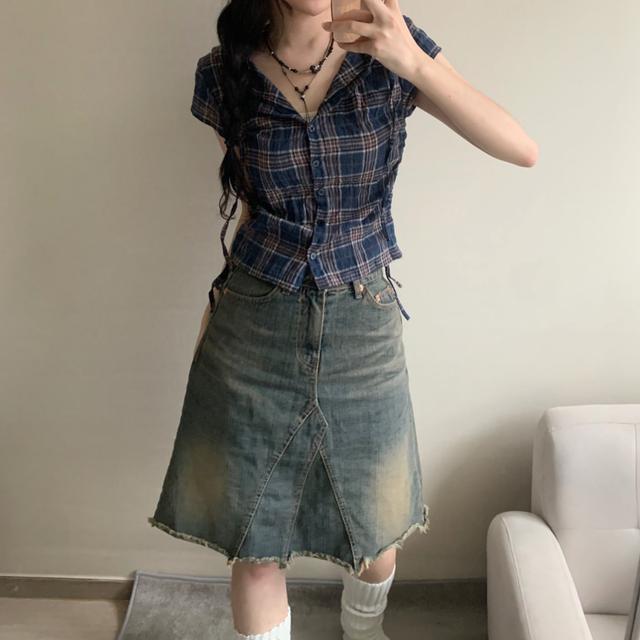 【PRENDA】 CHECKED FRILL SKIRT CUT-OFF BOOTS CUT PANTS 프렌다 CHECKED FRILL SKIRT CUT-OFF BOOTS CUT PANTS CHARCOAL