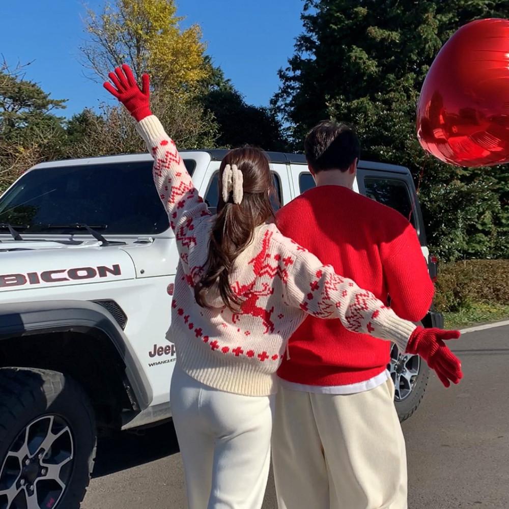 사슴 후드 집업 n 바넷 고중량 라운드니트 커플시밀러룩