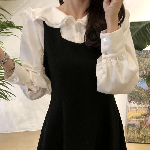 프릴 물결카라 러플 가을 블라우스