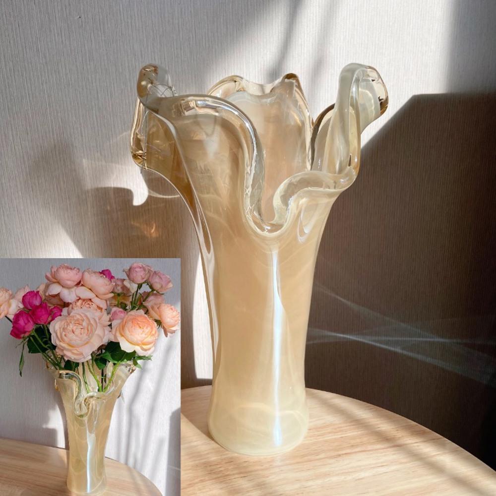 [중고] 무라노글라스 베이지 크리스탈 화병