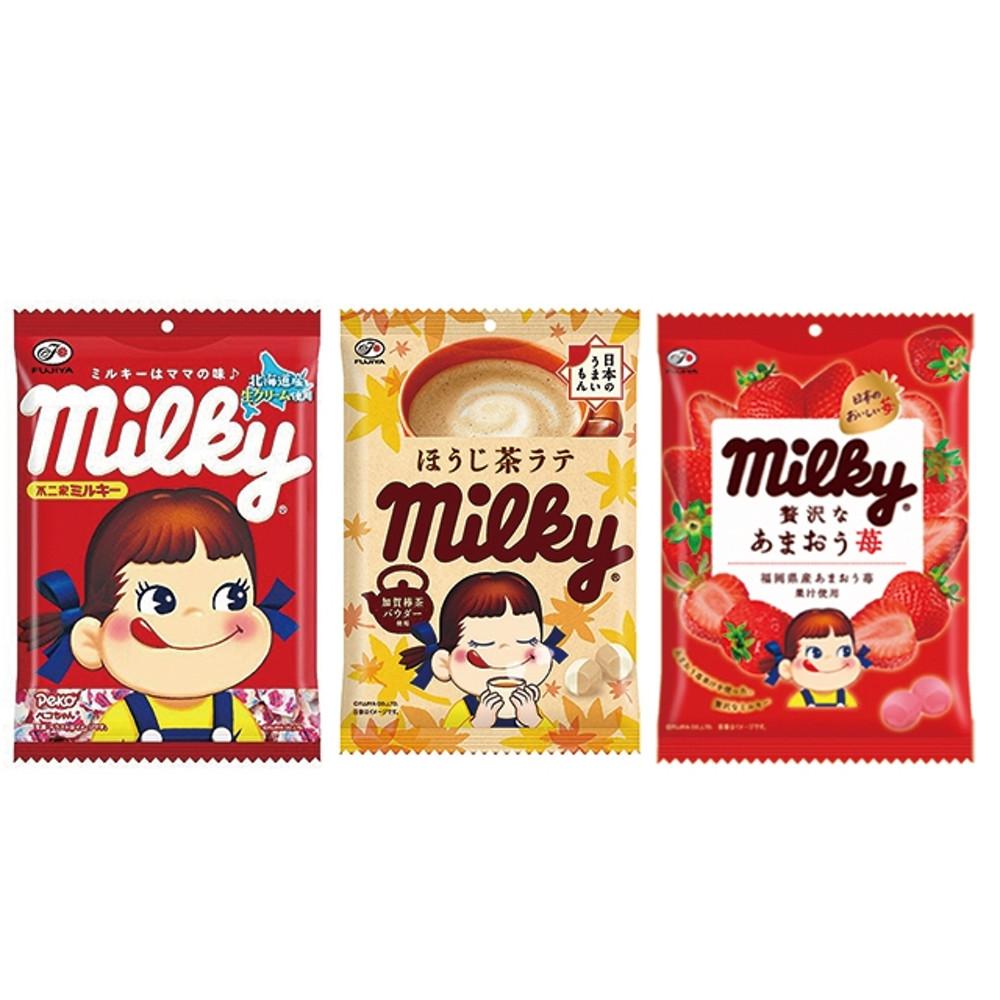 후지야 페코짱 밀키 캔디 120g / 호지차(호우지차) 라떼 캔디 80g / 딸기맛 캔디 80g