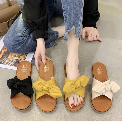 여성 발편한 리본 슬리퍼 여름 사무실 회사 학교 실내화 플랫 샌들