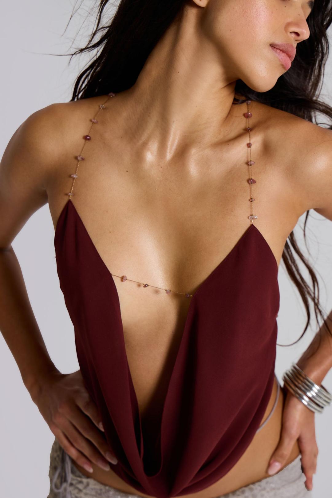 Asteria Backless Cowl Top in Burgundy - UK 4 / Multi