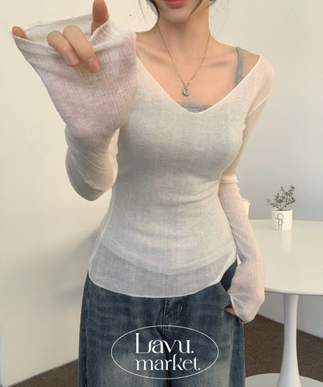 라뷰마켓 텐셀70 울30! 투명하고 맑은 브이넥 텐셀 긴팔티 6color [시스루티/텐셀티/울티/브이넥긴팔/벚꽃/핑크/골지]