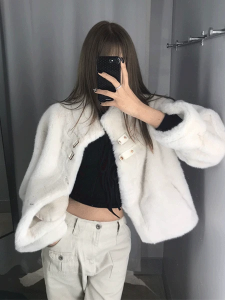 HIGH-NECK BUCKLE FUR JACKET (3color)
