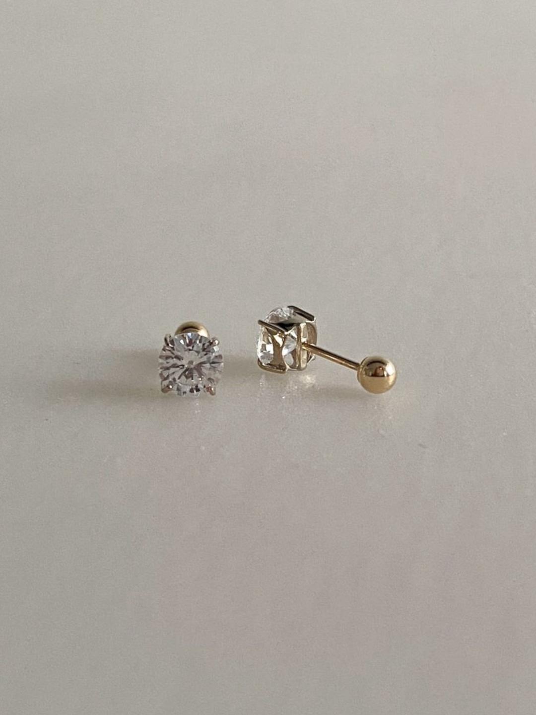 14K 골드 5mm 큐빅 피어싱 귀걸이