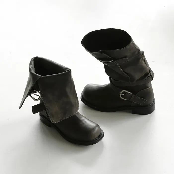 Raven Foldable Buckle Boots / Black