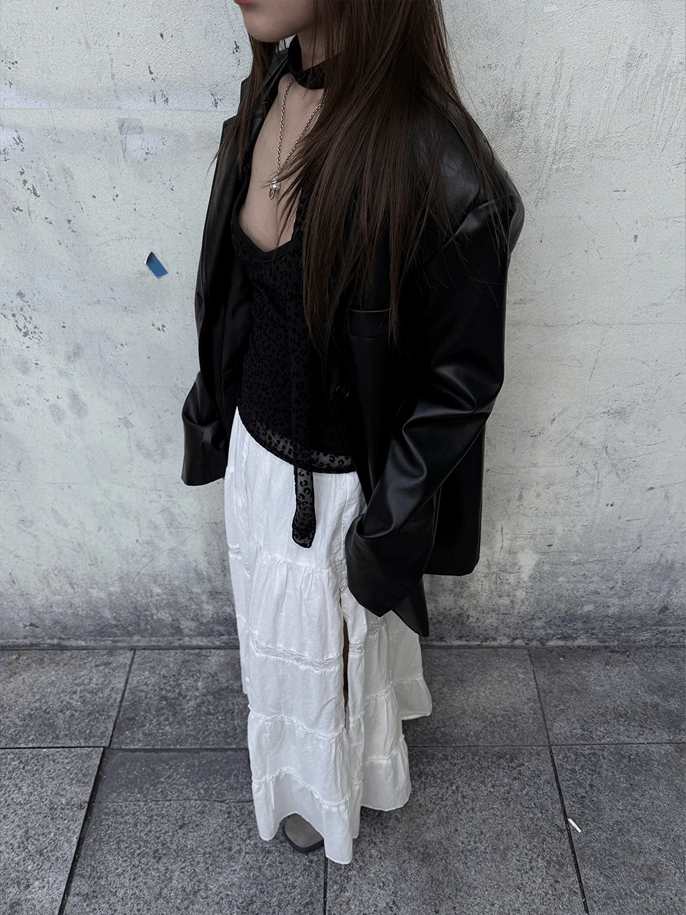 basic over leather jacket