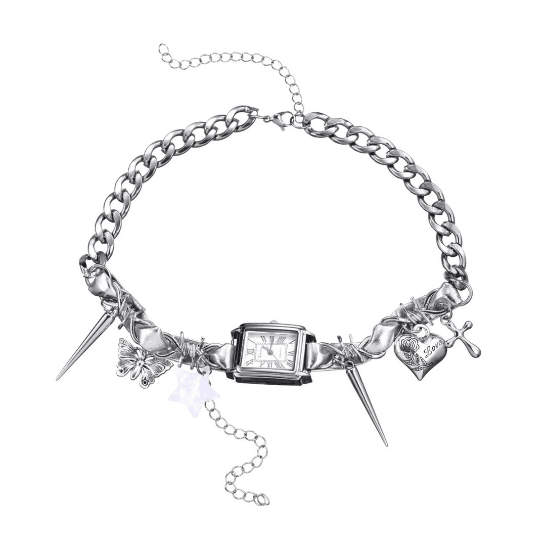 Y2K clock choker necklace