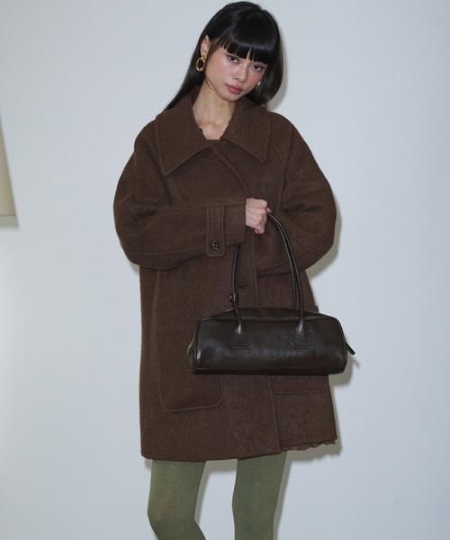 부클 하프 울코트_브라운