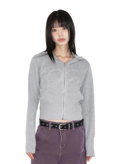 PUNCHED KNIT HOOD ZIP-UP / GRAY