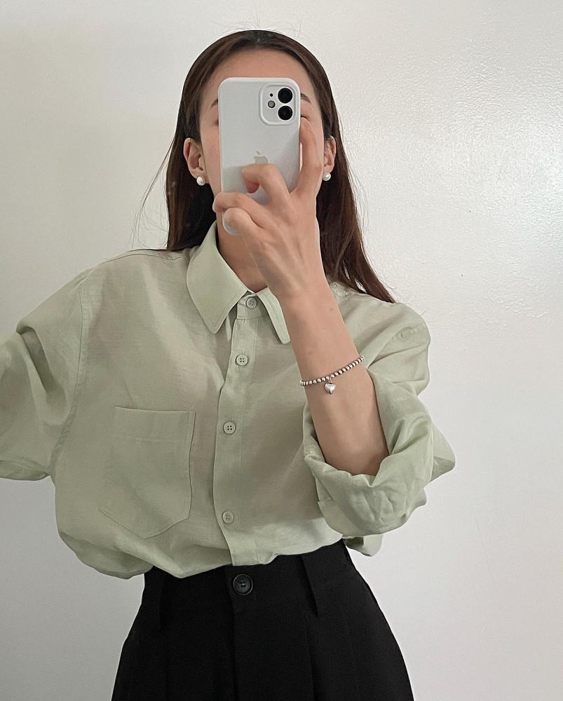 소피 여성 봄 여름 긴팔 루즈핏 시스루 새틴 예쁜 셔츠 블라우스