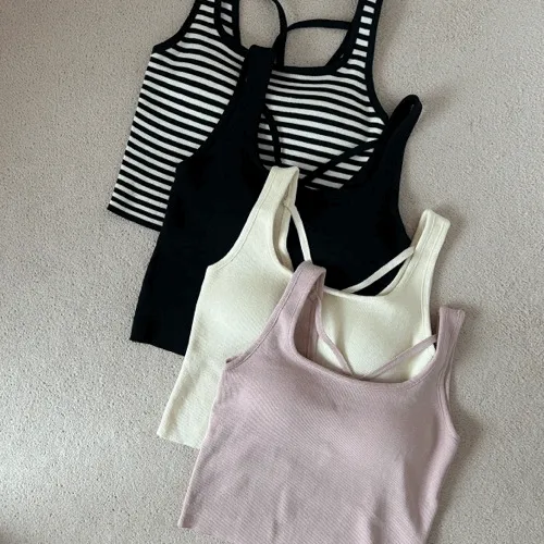 [백크로스!/캡내장,비침제로]부유방 커버 여리 엑스 꼬임 크로스 브라탑 민소매 크롭 가슴안감 끈 나시 파스텔 티셔츠 (4col):리틀페어리