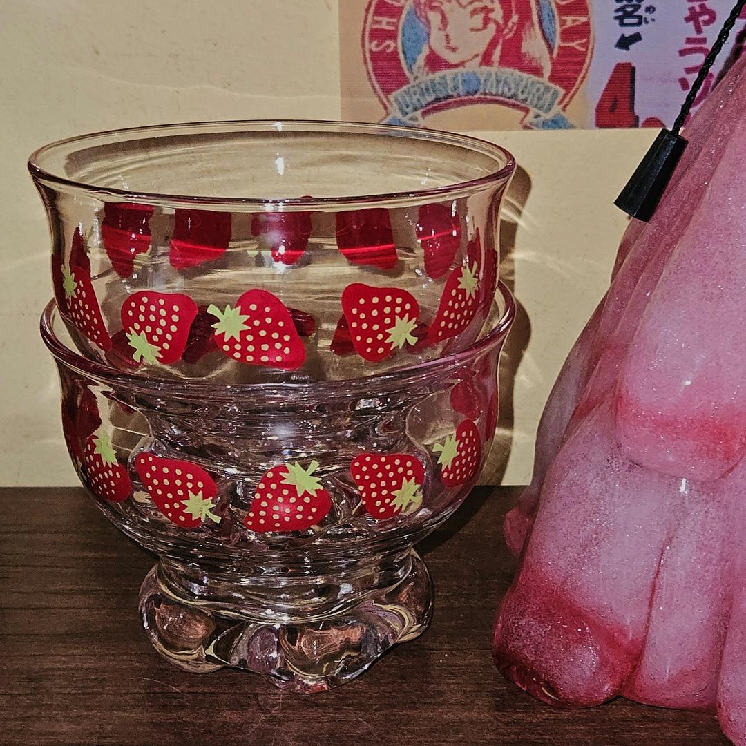 80s 사사키 레트로 빅 딸기 디저트 글라스
