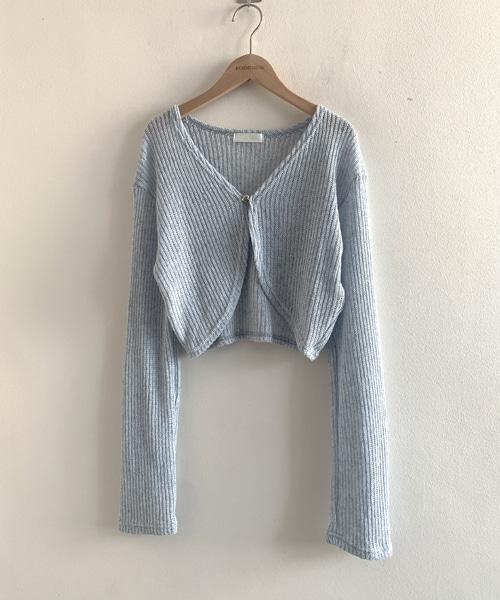 (Vintage)Heart Button Bolero Cardigan(Skyblue)
