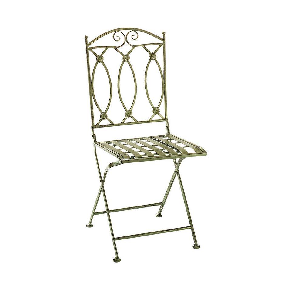Kobolo 4-Fußstuhl Gartenstuhl Metallstuhl Metall - antique green (zusammenklappbar, 1 St)