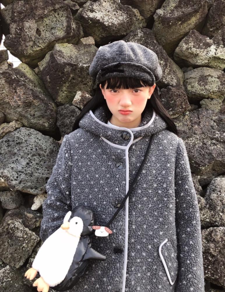 Hey Shan 레트로 퀼팅 인조 울 롱 자켓