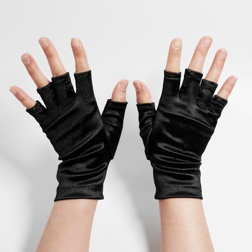 여성용 검정색 스판 공단 손목 반장갑