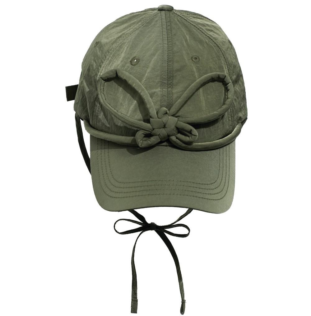 [HAPPLYxONGO] NYLON BUTTERFLY KNOT CAP - OLIVE