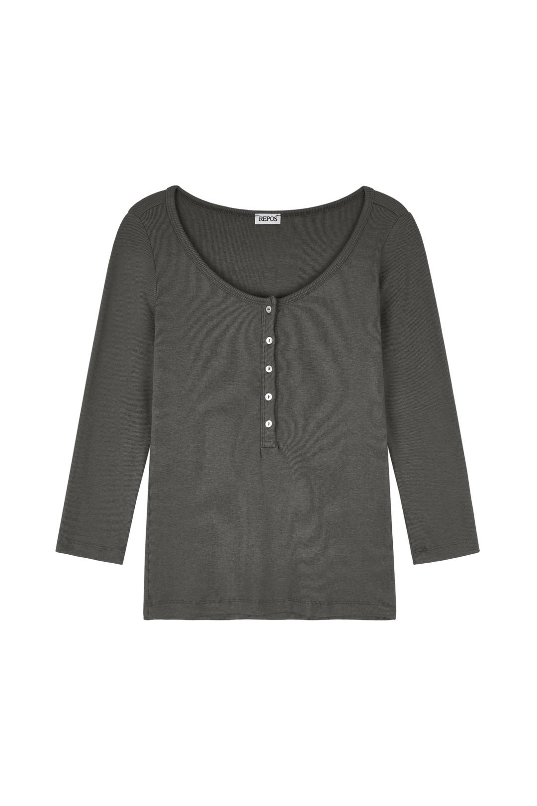 DEEP LINE HENRY NECK T-SHIRTS (D GRAY)