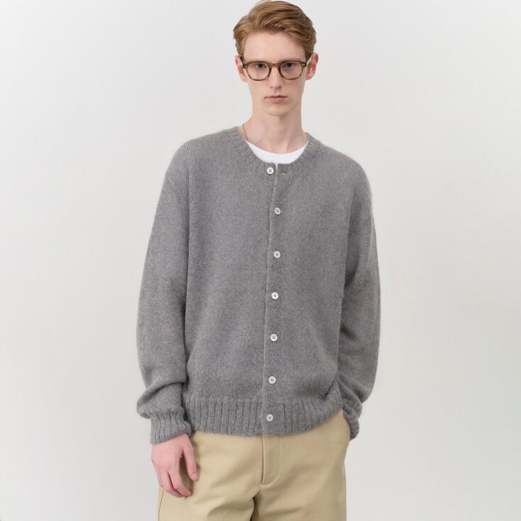 UNISEX KID-MOHAIR CREWNECK KNIT CARDIGAN MELANGE GREY_M_UDSW4C101G2