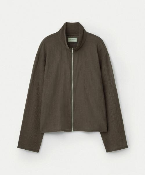 Crinkled Cotton Zipup Jacket_Brown