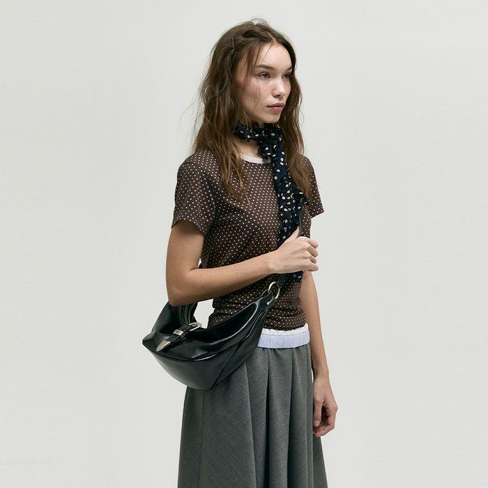 BELTED HOBO MEDIUM_black glossy plain