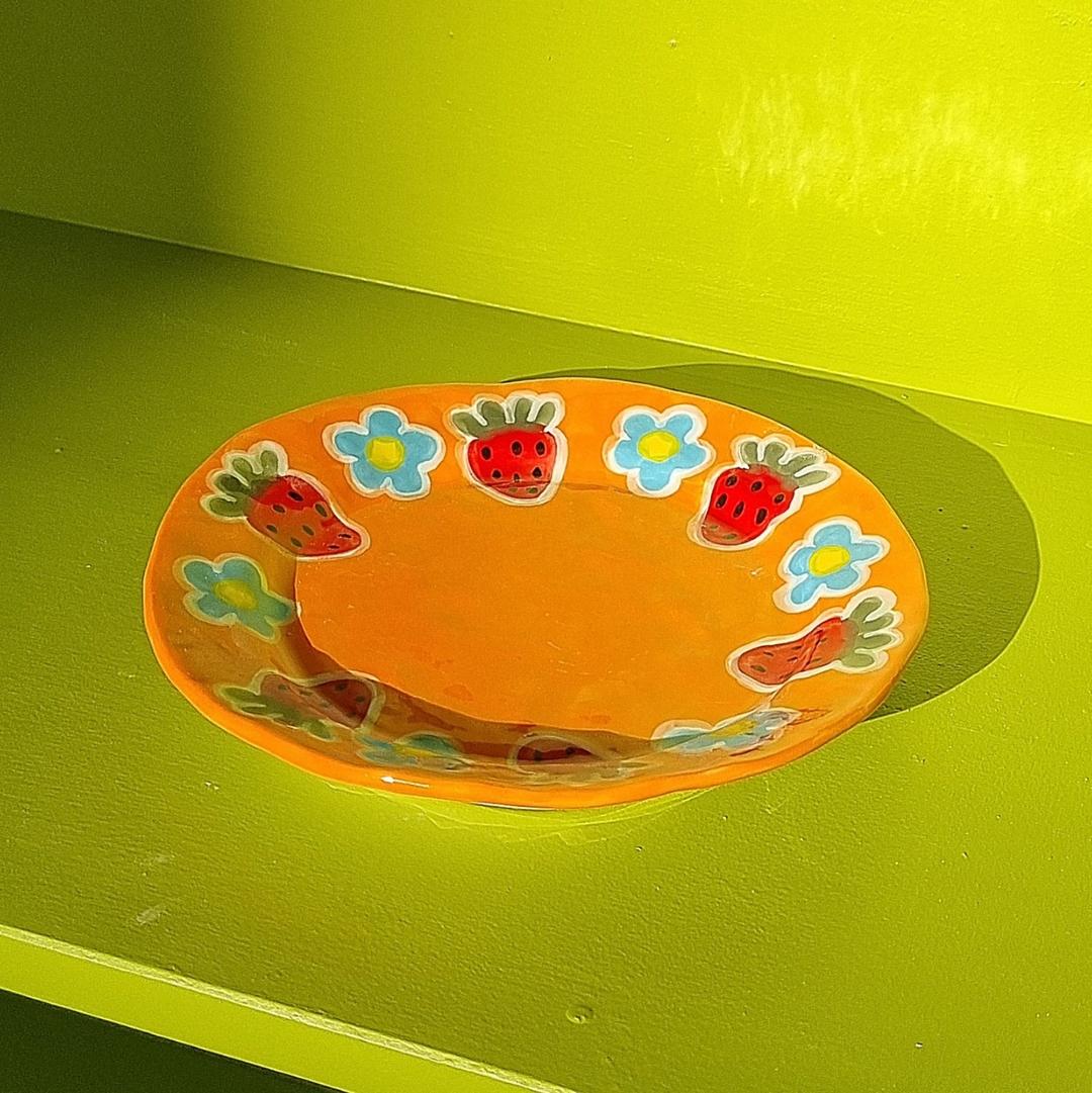 오렌지 딸기데이지 빵접시