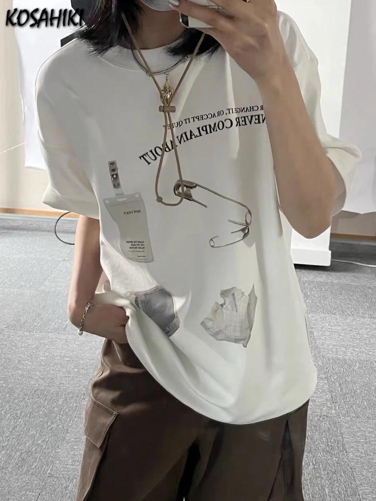 KOSAHIKI-Y2K 글자 그래픽 요정 그런지 여름 스트리트웨어, 하라주쿠 고스 반팔 티셔츠, 이모 심미적 티셔츠