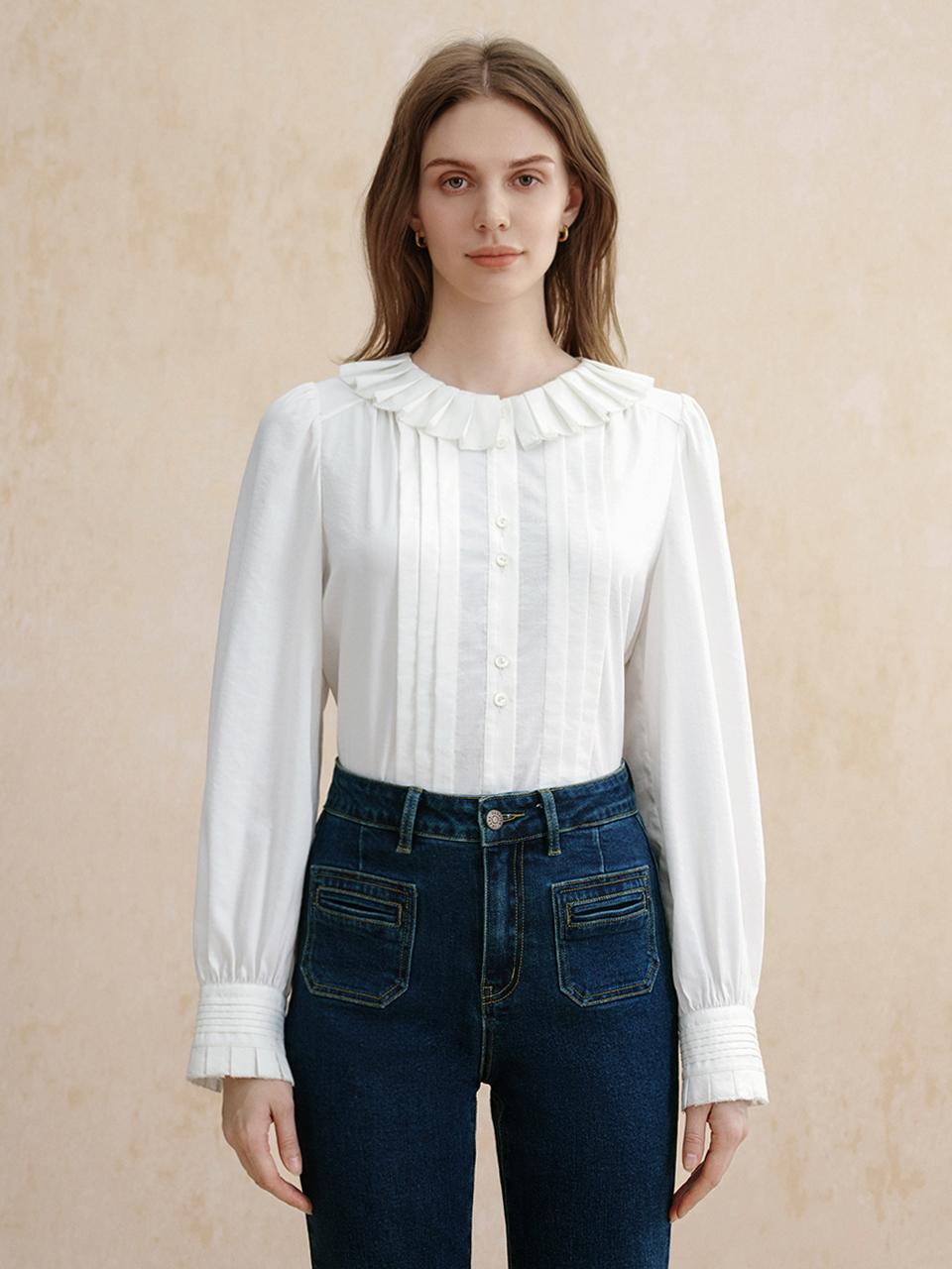 [리퍼브] HEATHER ruffle neck shirt_white