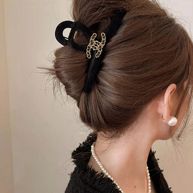 [오늘출발/각인펜증정] 13cm빅사이즈 교차장식 벨벳 헤어 집게핀