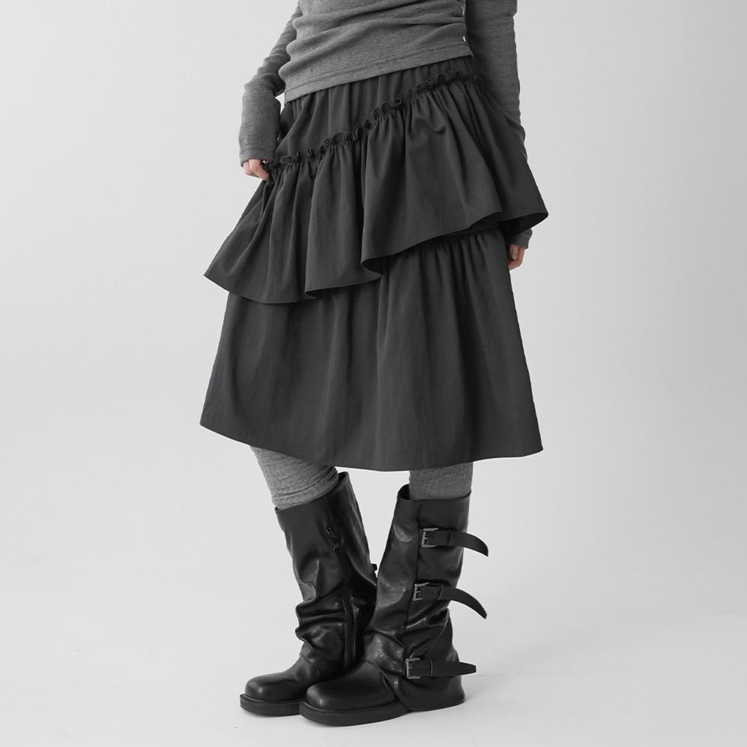 바이너리원 로본 프릴 미디스커트